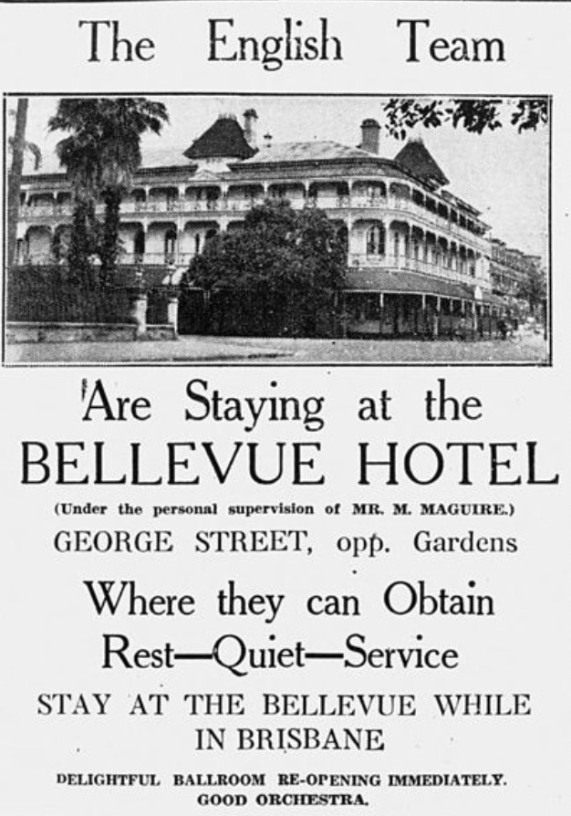 Bellevue Hotel Advertisement as featured in the Telegraph. Image credit State Library of Queensland. 