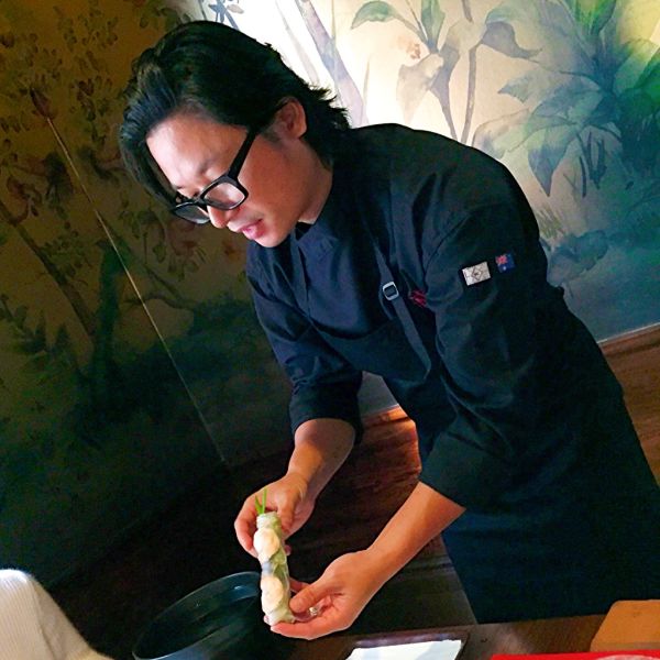 Chef Luke Nguyen demonstrating the correct way to make rice paper rolls