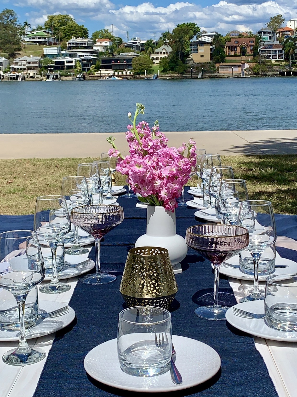 Blush and navy picnic styling Brisbane